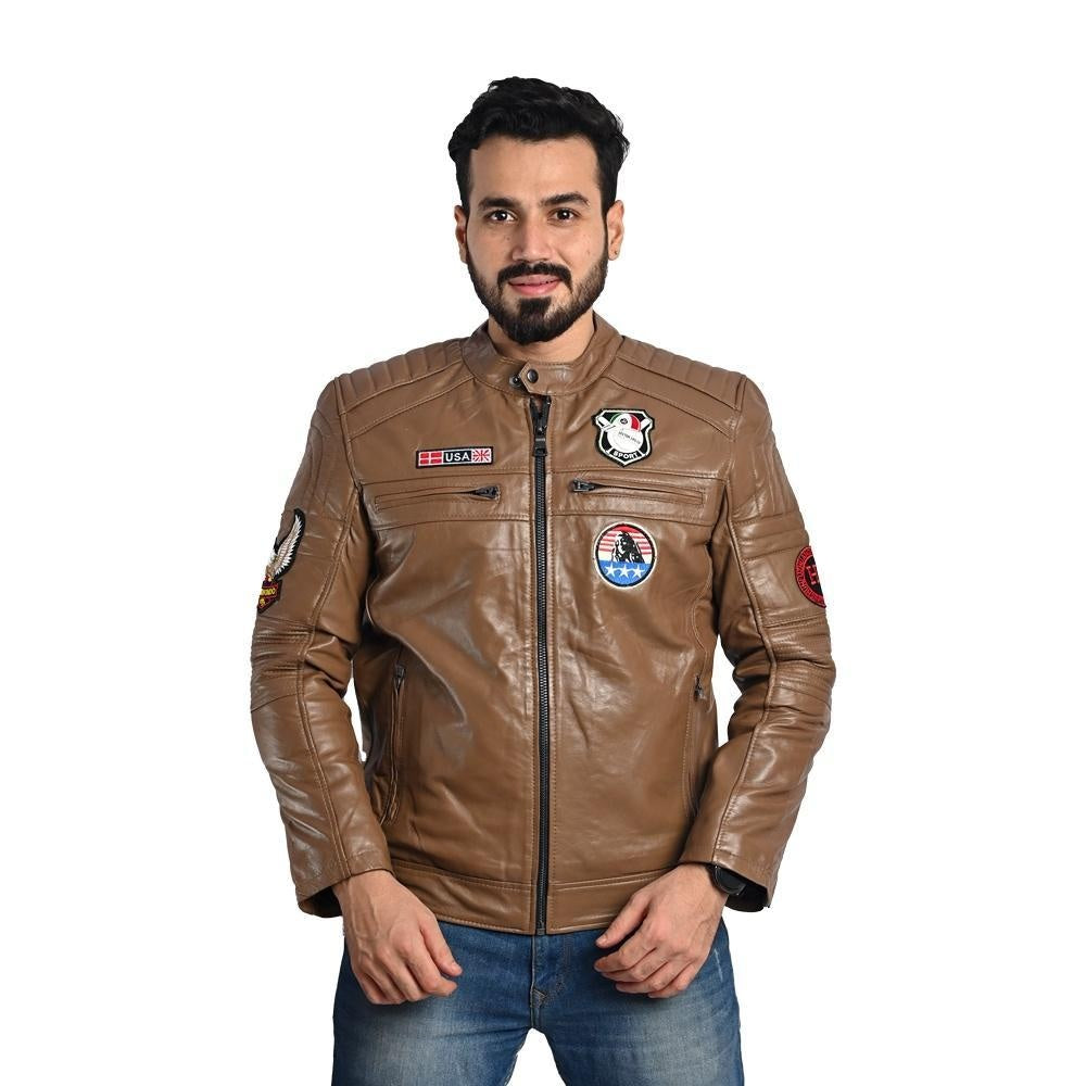 Men Solid Leather Jacket By Taj Leather