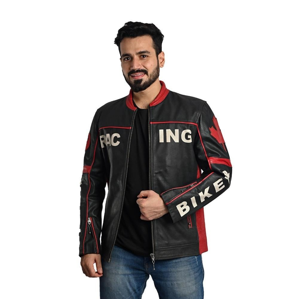Men Solid Biker Leather Jacket By Taj Leather