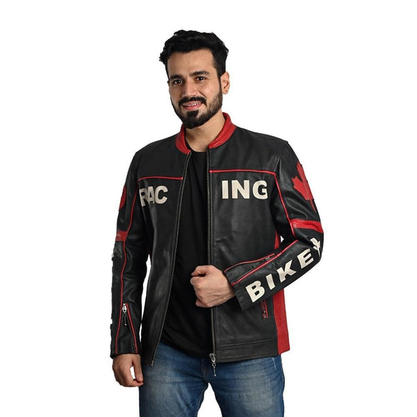 Men Solid Biker Leather Jacket By Taj Leather