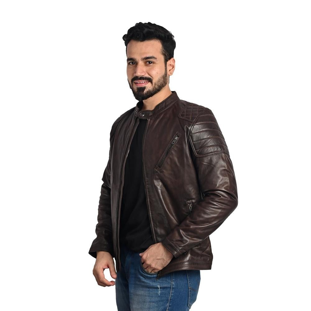 Dark Brown Men's Solid Leather Jacket - Stylish and Durable