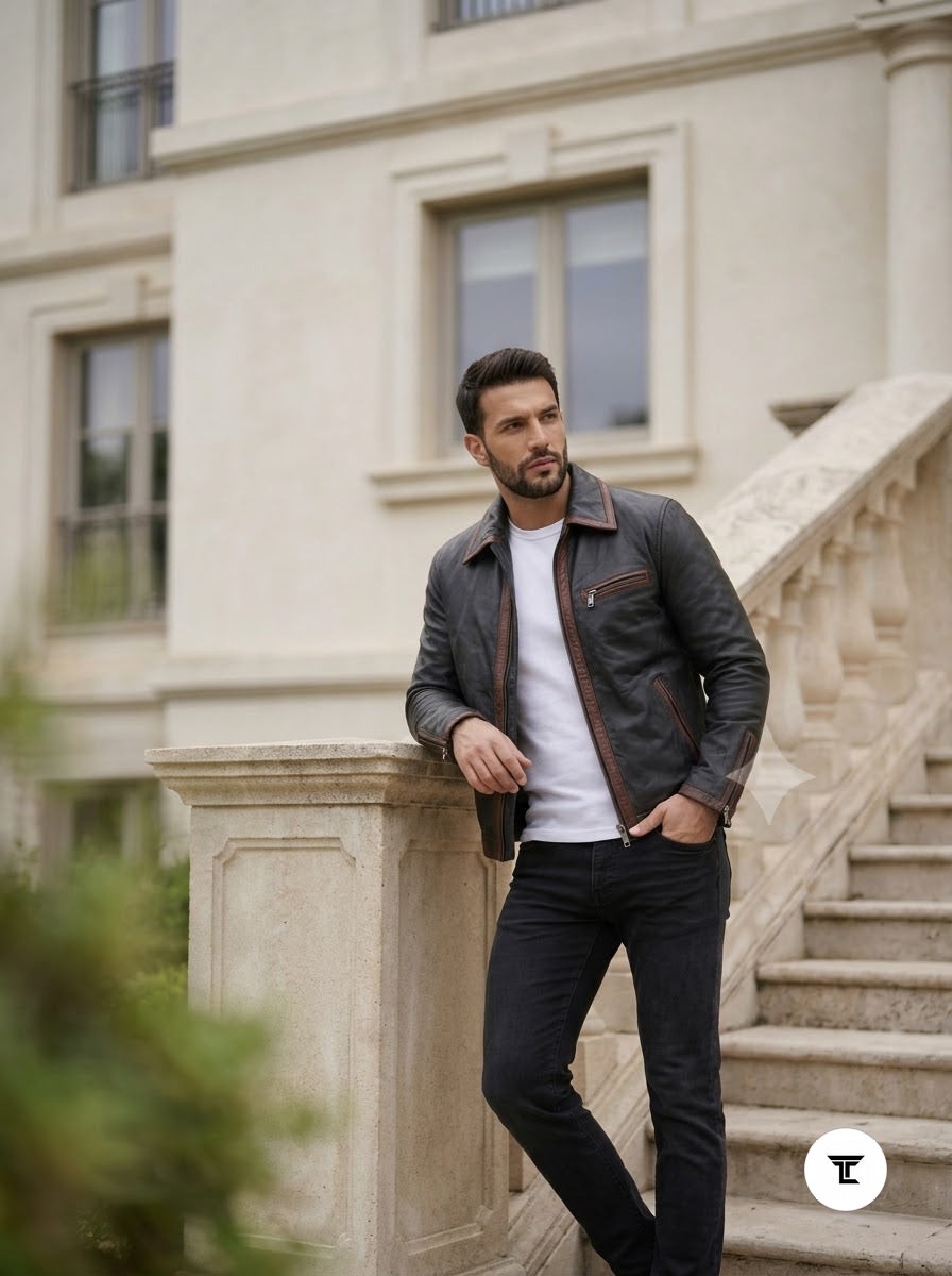 Taj Heritage Rustica Washed Cafe Racer Leather Jacket
