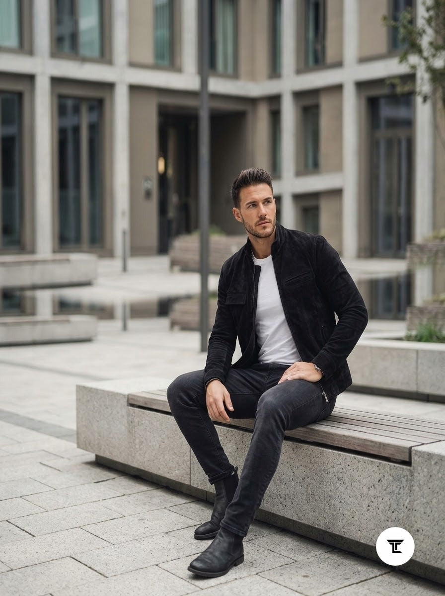 Taj Signature Onyx Suede Button-Up Leather Overshirt