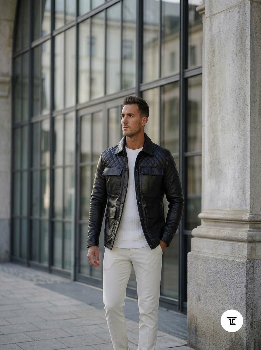 Taj Signature Vanguard Quilted Shoulder Leather Jacket