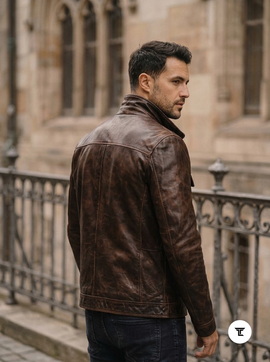 Taj Heritage Distressed Antique Brown Moto Leather Jacket
