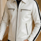 Taj Signature Alpine White Twin-Stripe Cafe Racer Jacket