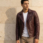 Taj Signature Cognac Biker Leather Jacket