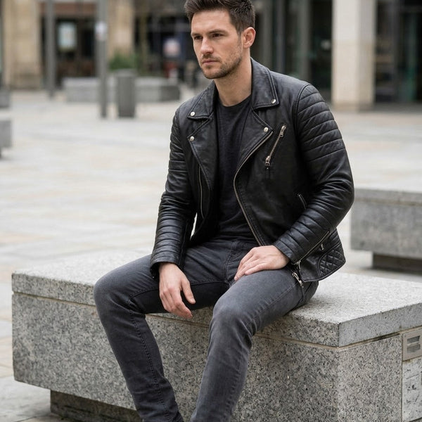 Taj Signature Milano Asymmetrical Black Double-Rider Biker Jacket Close-up 3