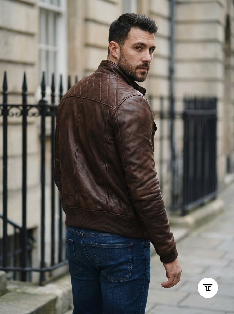 Taj Heritage Roadster Quilted Brown Leather Jacket