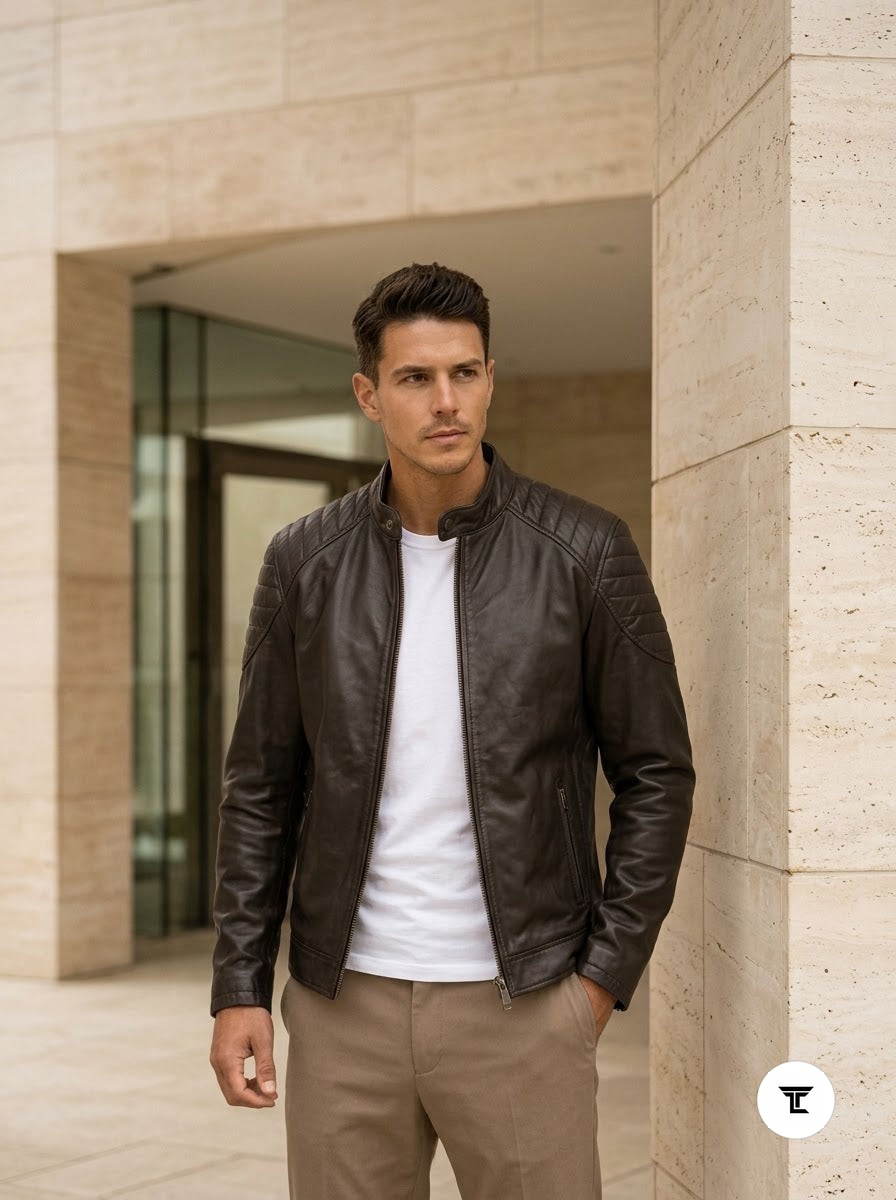 Taj Signature Ghost Rider Ribbed Biker Jacket