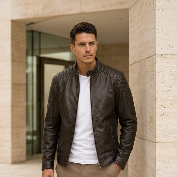 Taj Signature Ghost Rider Ribbed Biker Jacket Close-up 3