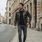 Taj Heritage Detroit Distressed Charcoal Leather Trucker Jacket - View 1000166379