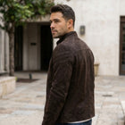 Taj Signature Chocolate Velour Suede Cafe Racer Jacket