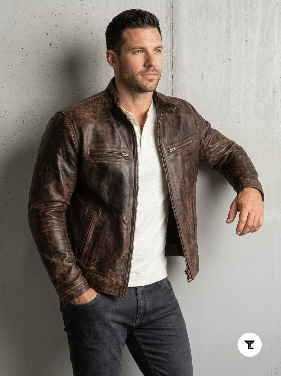 Taj Heritage Durango Distressed Leather Cafe Racer