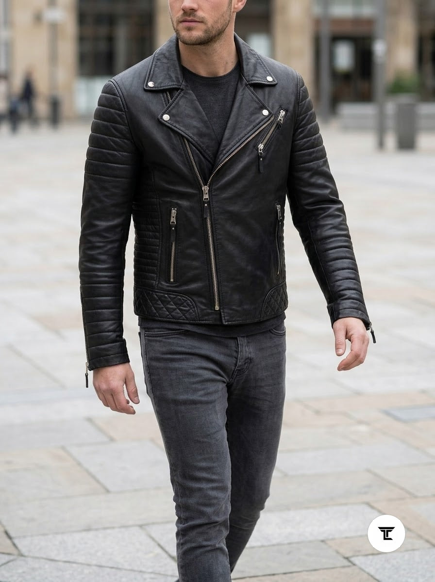 Taj Signature Milano Asymmetrical Black Double-Rider Biker Jacket - View 1000166576