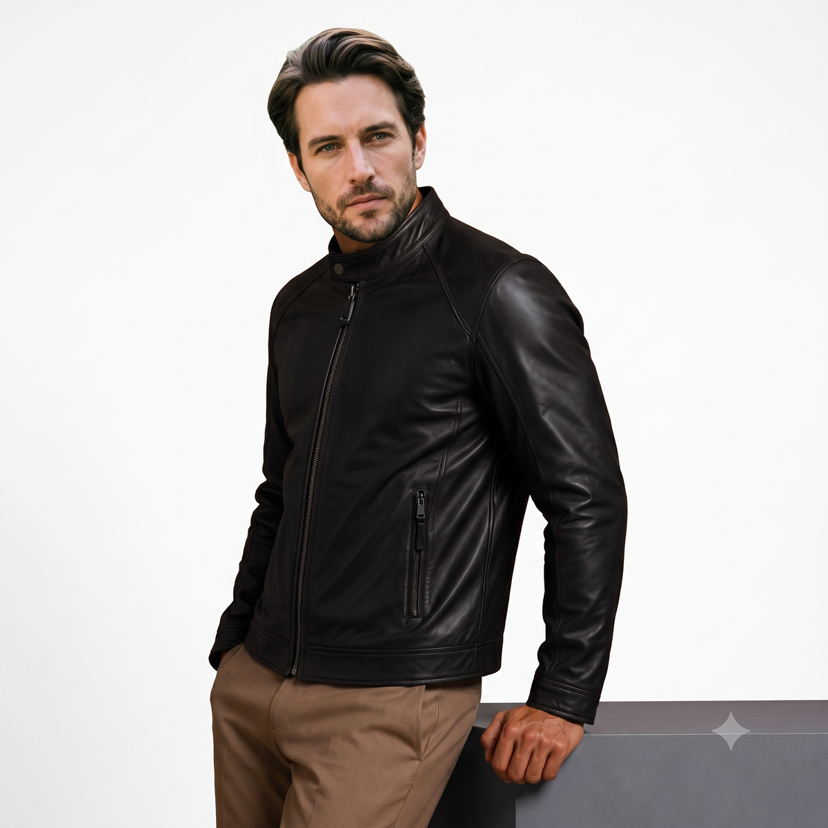 Black Unic Simple Leather Jacket