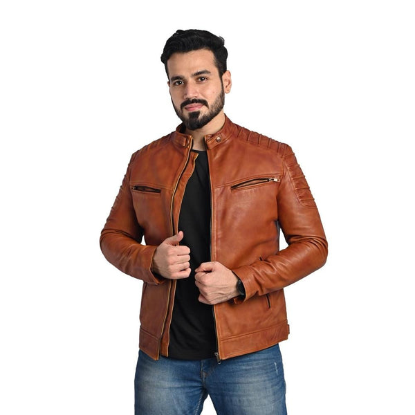 Men's Solid Leather Jacket - Handmade Genuine Leather Outerwear
