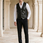 Taj Artisan Venice Crocodile Embossed Black Leather Waistcoat Vest - View 1000166353