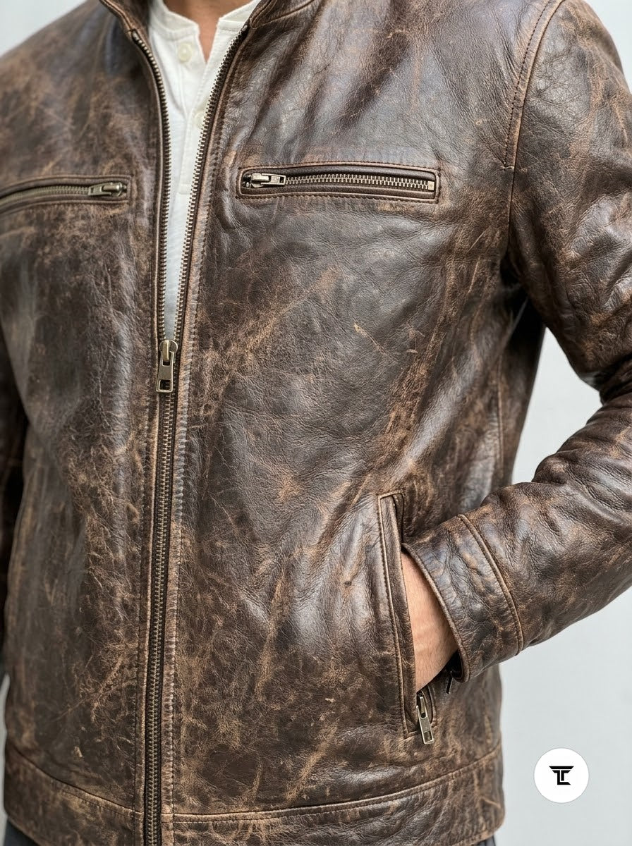 Taj Heritage Durango Distressed Leather Cafe Racer