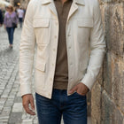 Taj Bespoke St. Moritz Ivory Safari Leather Overshirt