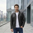Taj Bespoke Washed Charcoal Nappa Leather Shirt Jacket