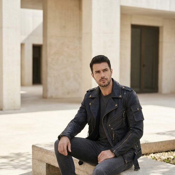 Taj Signature Rebellious Double-Rider Leather Jacket Close-up 3