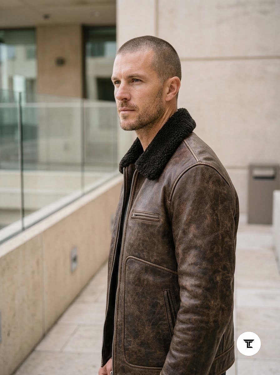 Taj Imperial Nordic Brown Shearling Collar Flight Jacket - View 1000166311