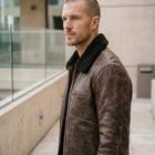 Taj Imperial Nordic Brown Shearling Collar Flight Jacket - View 1000166311