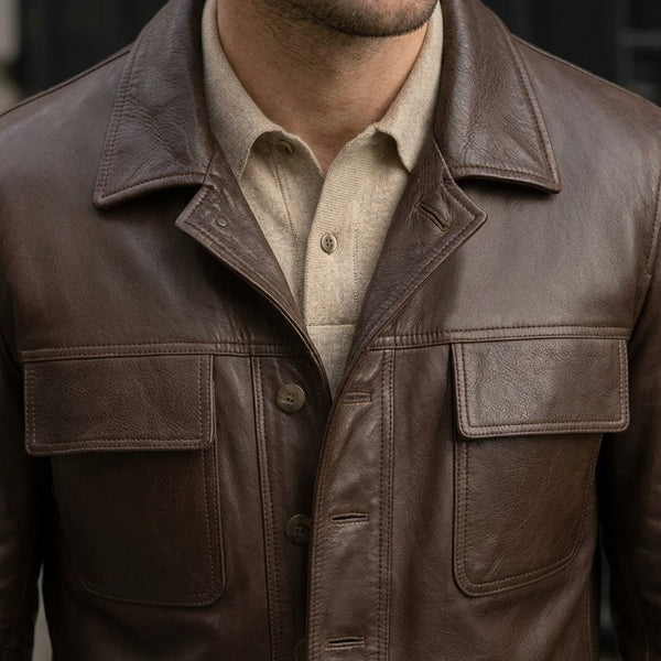 Taj Artisan Kalahari Deep Walnut Four-Pocket Safari Jacket Close-up 2