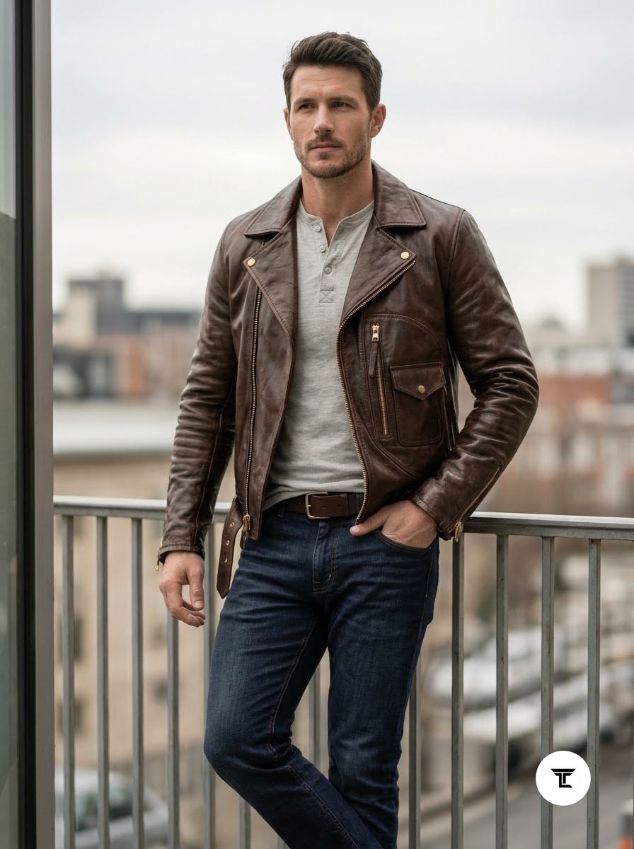 Taj Heritage Maverick Cognac Double-Rider Biker Jacket