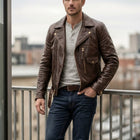 Taj Heritage Maverick Cognac Double-Rider Biker Jacket