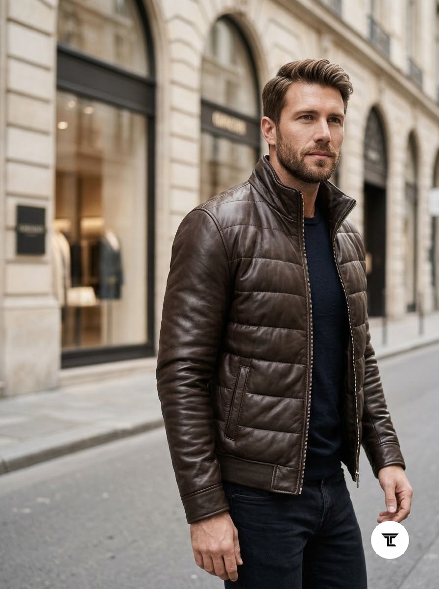 Taj Imperial St. Moritz Brown Channel Quilted Leather Puffer Jacket - View 1000166566