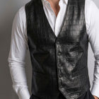 Taj Artisan Venice Crocodile Embossed Black Leather Waistcoat Vest - View 1000166355