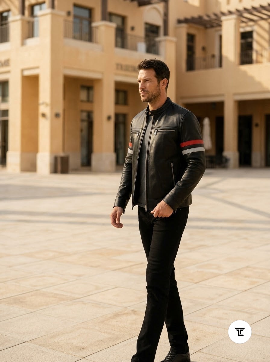 Taj Signature Monaco Striped Racing Leather Jacket