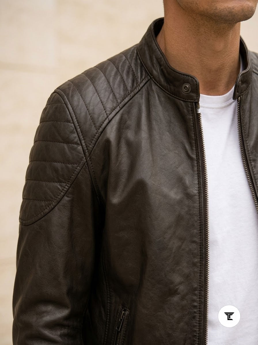 Taj Signature Ghost Rider Ribbed Biker Jacket