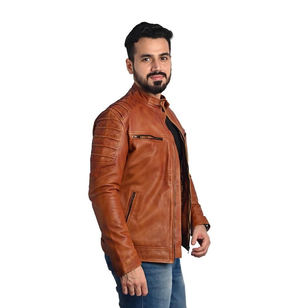 Men's Solid Leather Jacket - Handmade Genuine Leather Outerwear