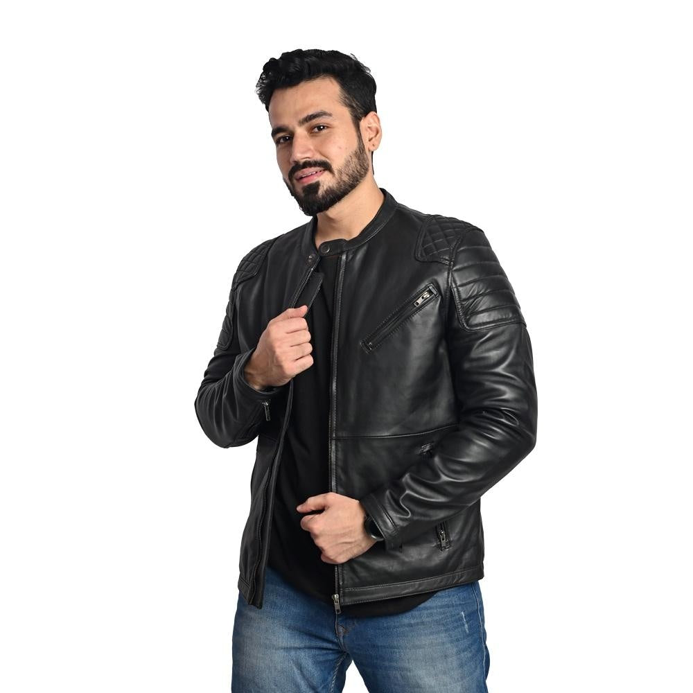 Men's Solid Leather Jacket - Stylish and Durable