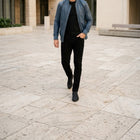 Taj Bespoke Air Force Slate Blue MA-1 Leather Bomber Jacket - View 1000166315