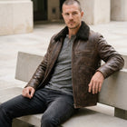 Taj Imperial Nordic Brown Shearling Collar Flight Jacket - View 1000166312