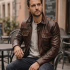 Taj Heritage Distressed Antique Brown Moto Leather Jacket