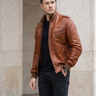 Taj Signature Amber Cognac Ribbed Moto Leather Jacket
