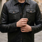 Taj Heritage Austin Classic Black Full-Grain Leather Trucker Jacket - View 1000166693