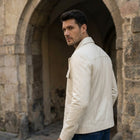 Taj Bespoke St. Moritz Ivory Safari Leather Overshirt