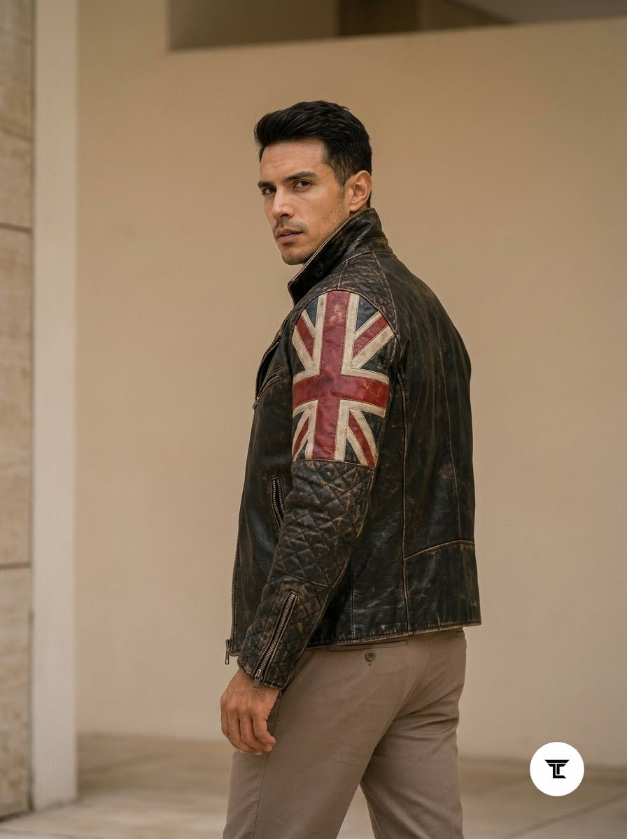 Taj Heritage Britannia Vintage Union Jack Leather Biker Jacket - View 1000166371