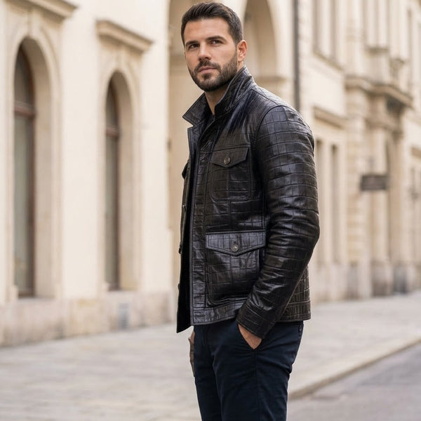 Taj Signature Obsidian Nappa Leather Jacket Close-up 1