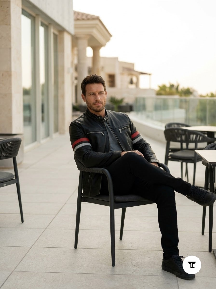 Taj Signature Monaco Striped Racing Leather Jacket