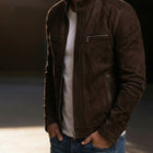 Taj Signature Chocolate Velour Suede Cafe Racer Jacket
