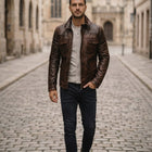 Taj Heritage Distressed Antique Brown Moto Leather Jacket
