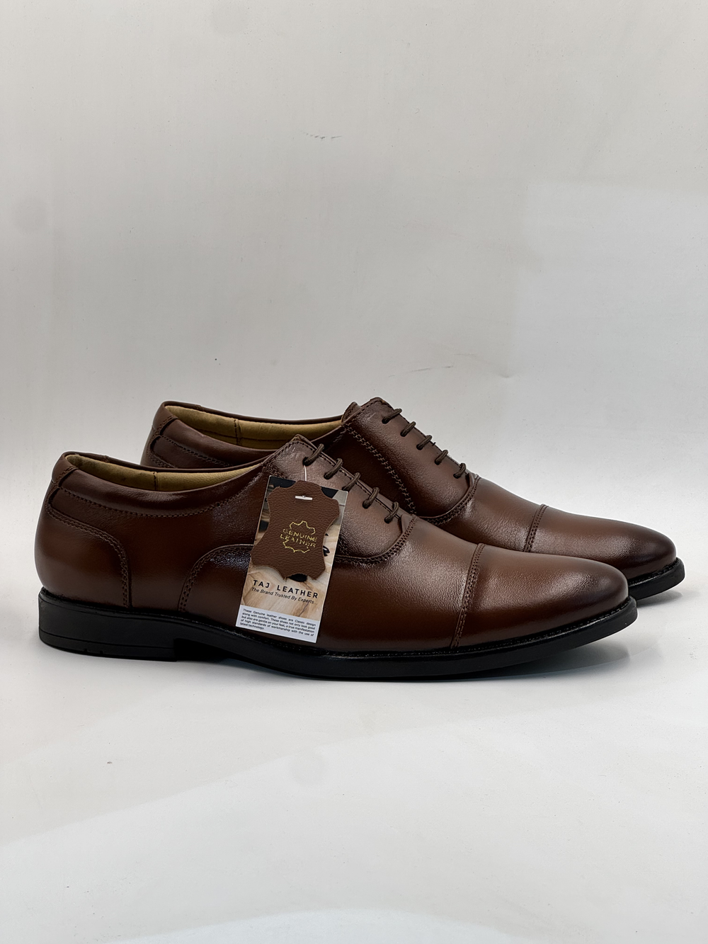 Taj Leather Men's Tan Wingtip Brogue Leather Oxford Shoes