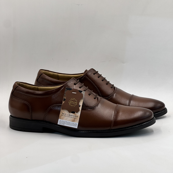 Taj Leather Men's Tan Wingtip Brogue Leather Oxford Shoes