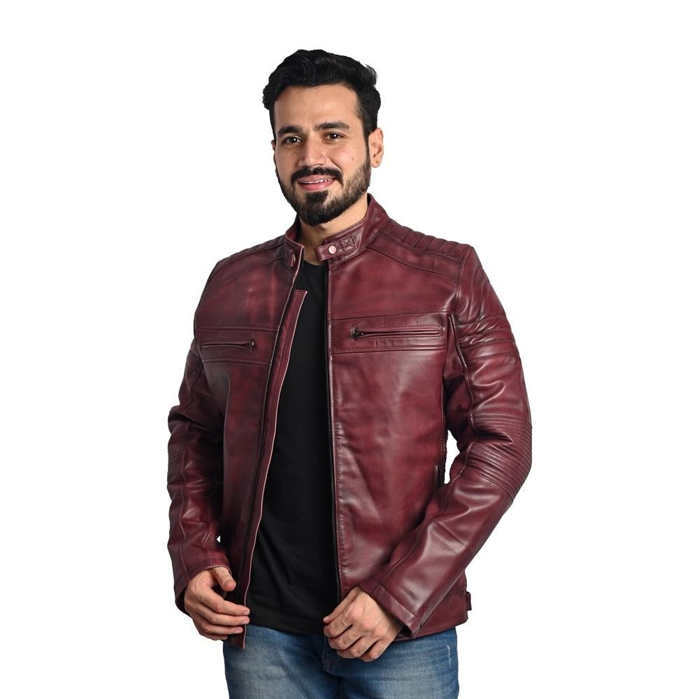 Men's Solid Leather Jacket - Stylish and Durable
